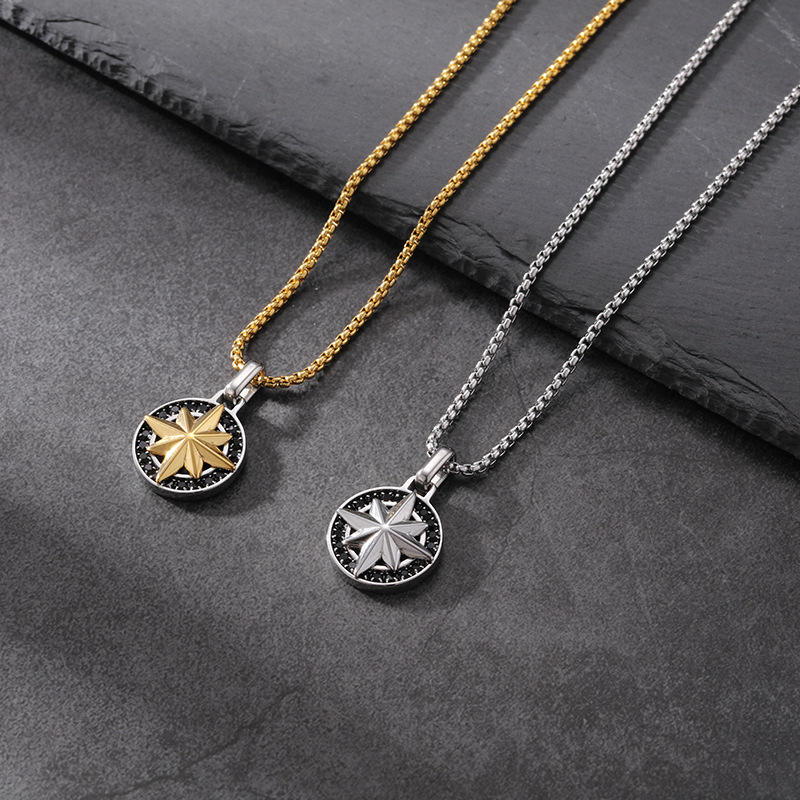 Men's Viking Compass Star Zircon Pendant Necklace - Salitaire jewellery