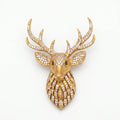 Salitaire Shimmering Stag Deer Head Brooch Pin (Matte Gold Finish)