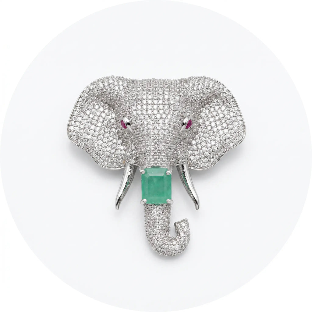 Salitaire Shimmering Elephant Head Brooch Pin