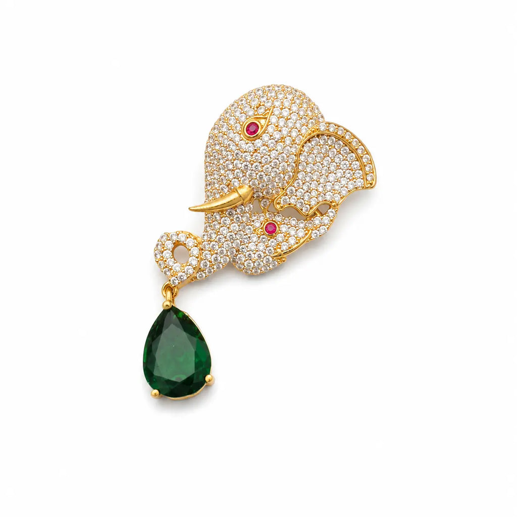 Salitaire Shimmering Lord Ganesha Elephant Brooch Pin