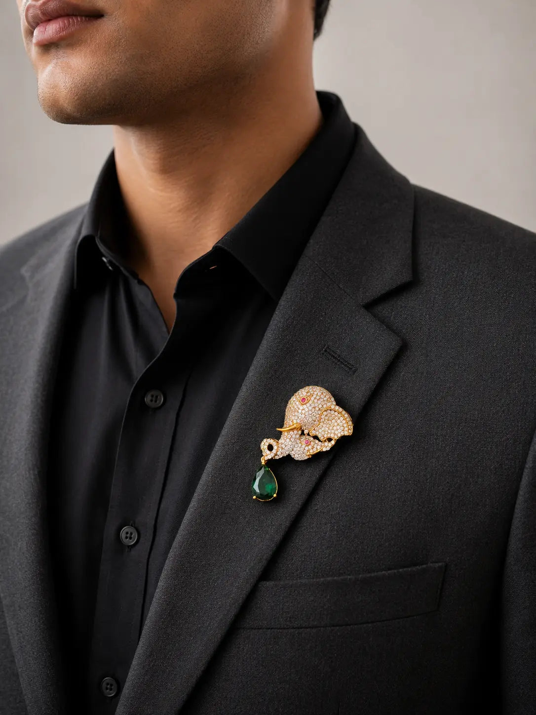 Salitaire Shimmering Lord Ganesha Elephant Brooch Pin