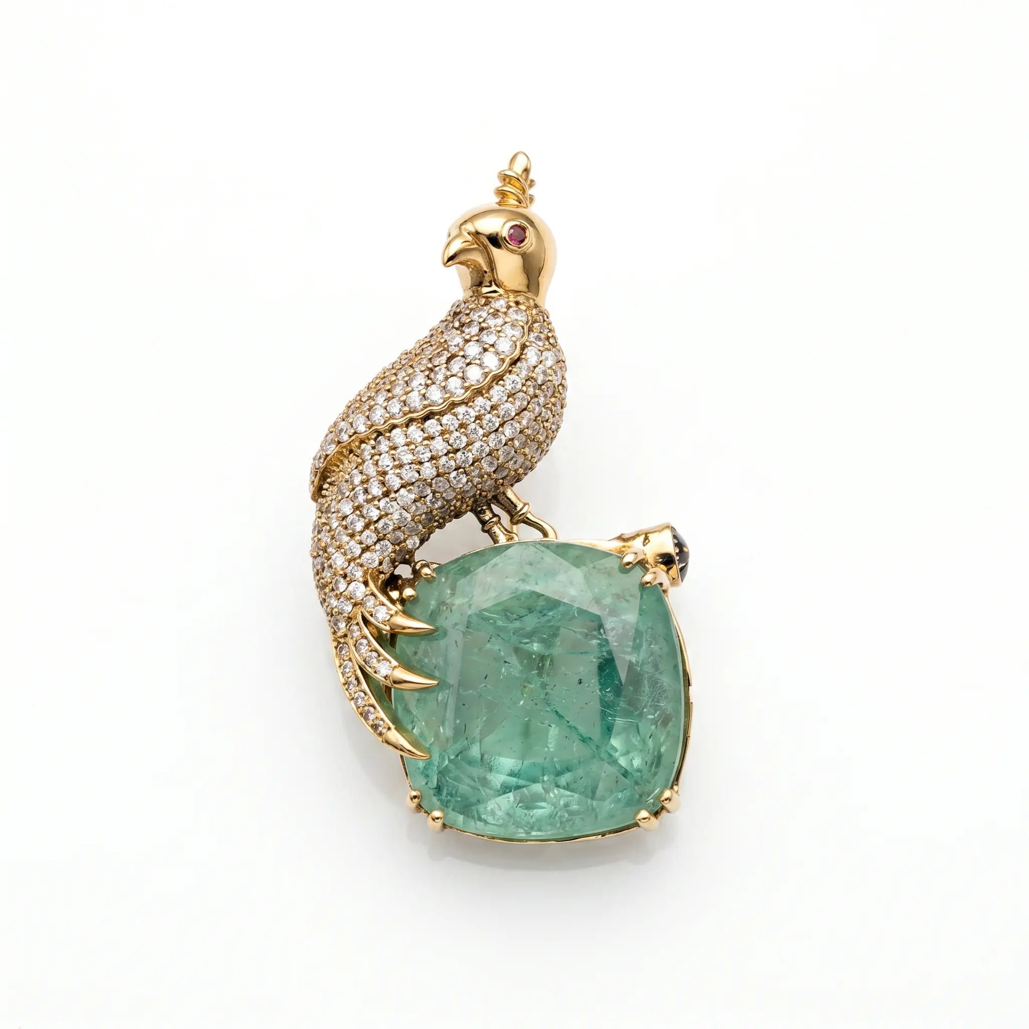 Salitaire Shimmering Falcon Bird Cushion Brooch Pin (Gold Finish)
