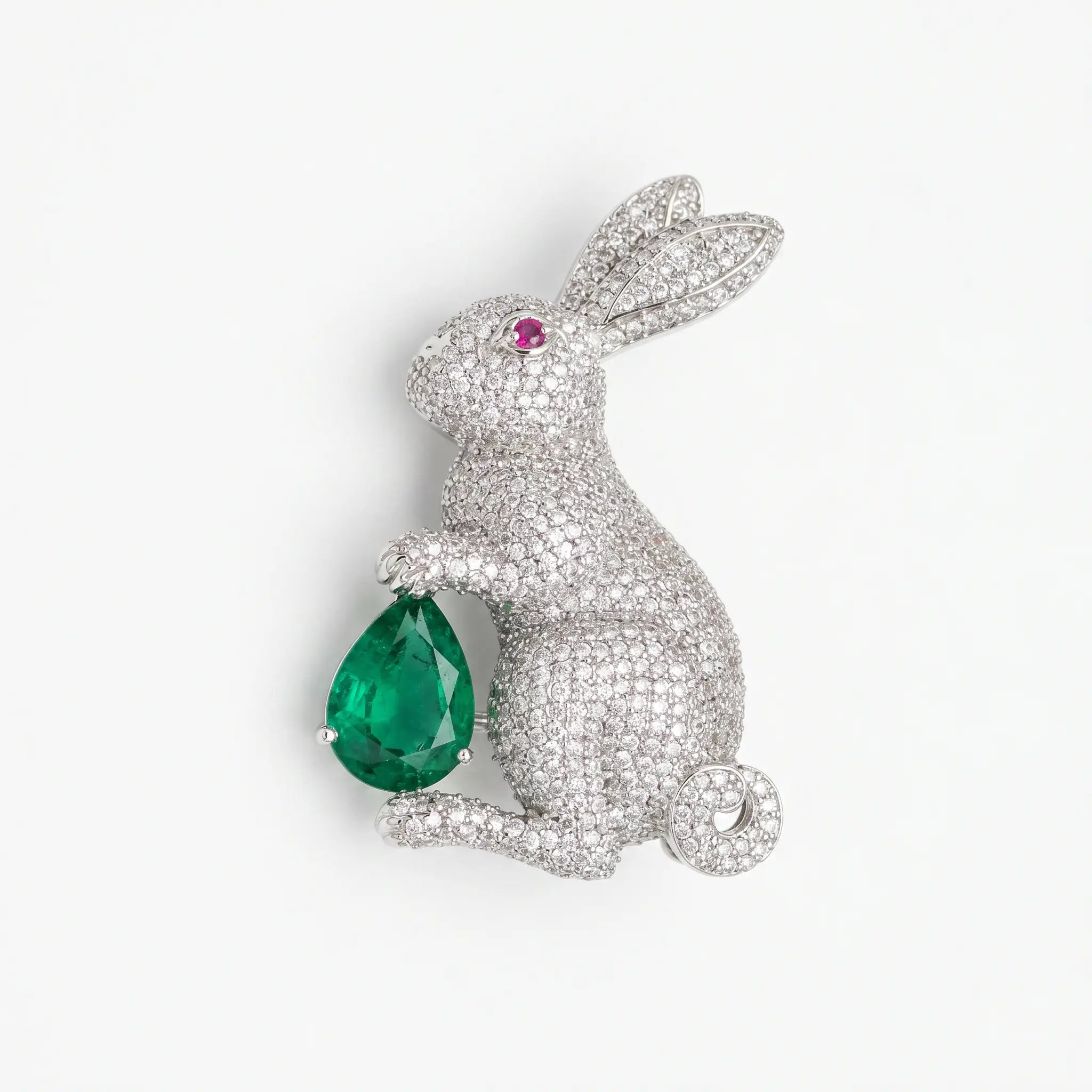 Salitaire Shimmering Rabbit Hare Brooch Pin (Silver Finish)