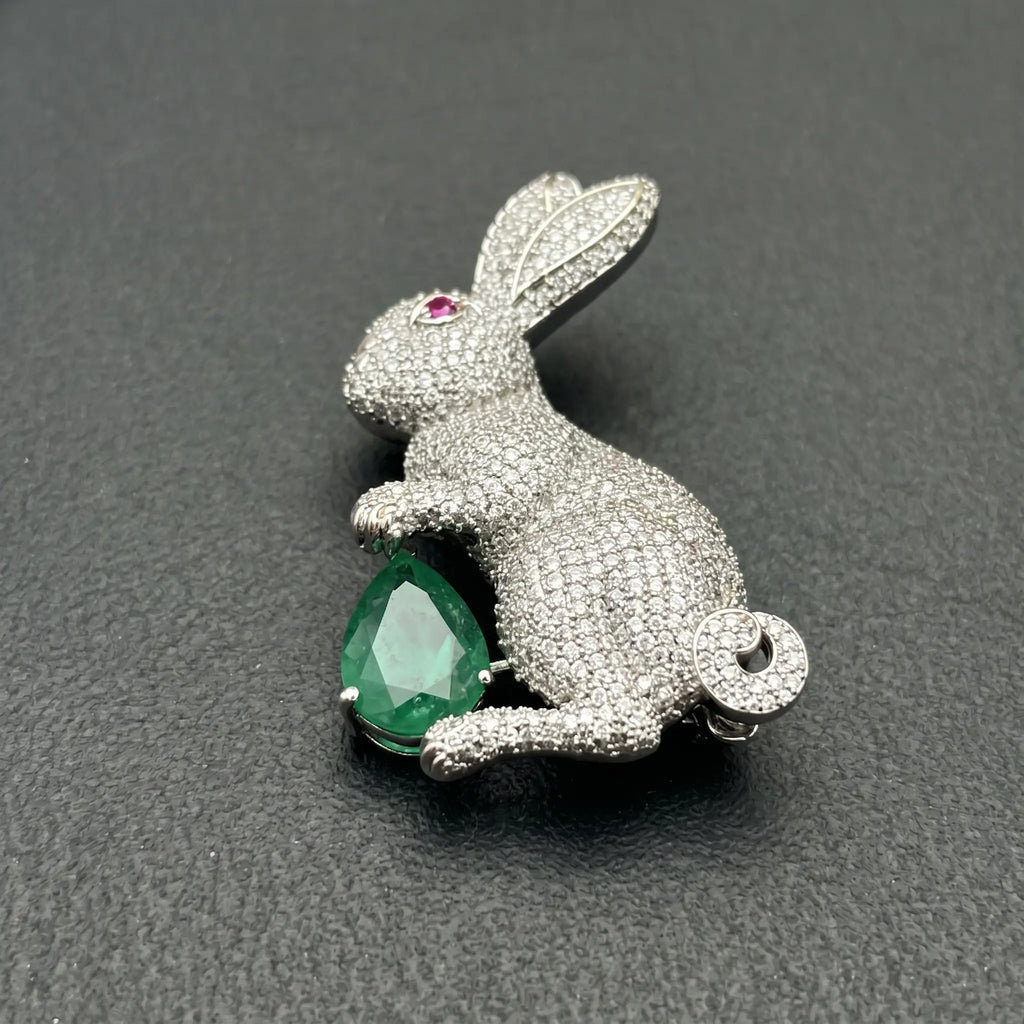 Salitaire Shimmering Rabbit Hare Brooch Pin (Silver Finish)