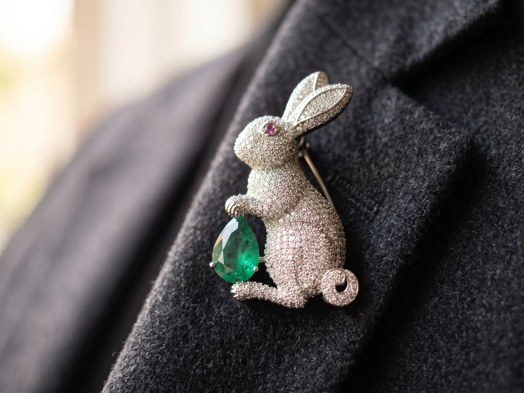 Salitaire Shimmering Rabbit Hare Brooch Pin (Silver Finish)