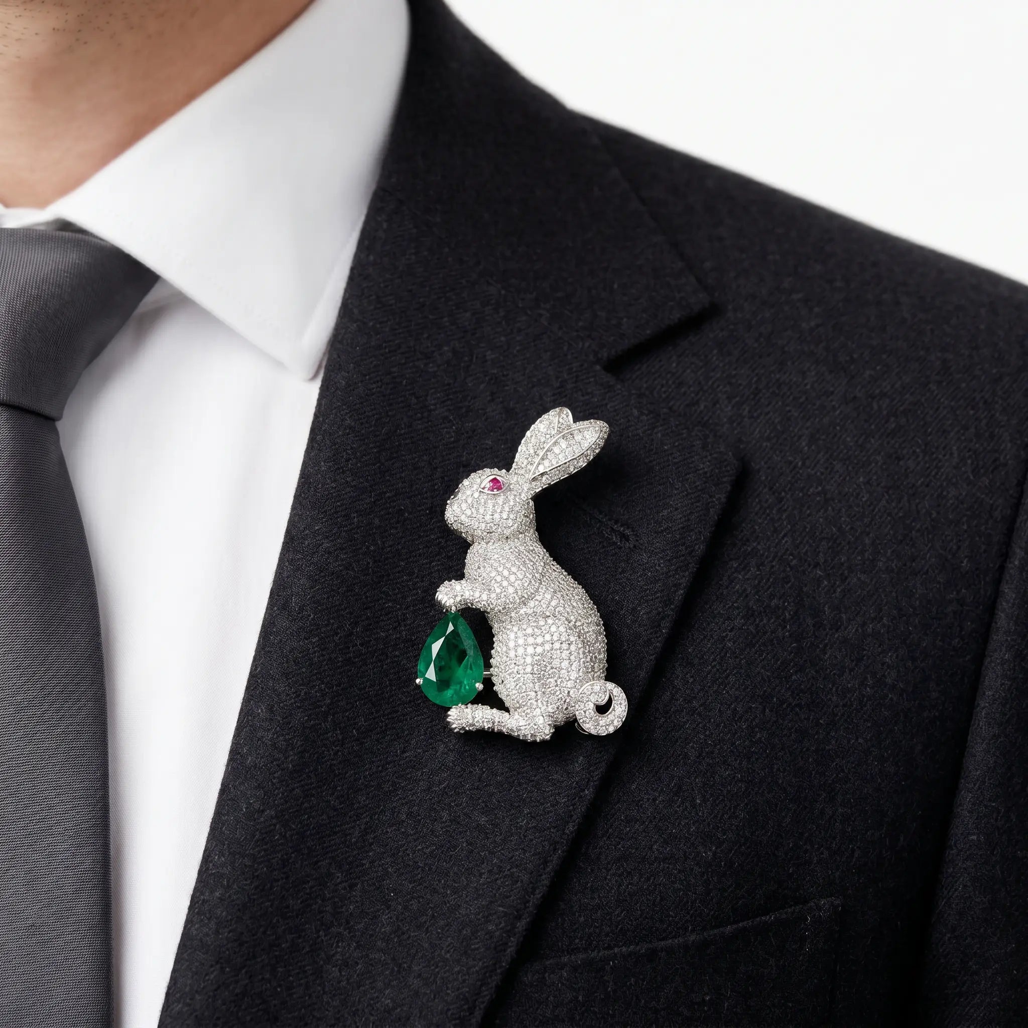 Salitaire Shimmering Rabbit Hare Brooch Pin (Silver Finish)