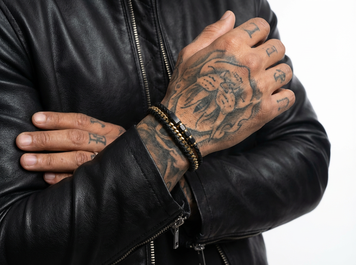 Black-gold Leather Onyx Bracelet