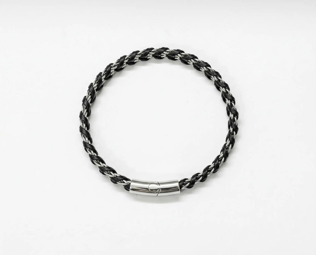 Men's Weave Leather & Steel Bracelet - Salitaire jewellery