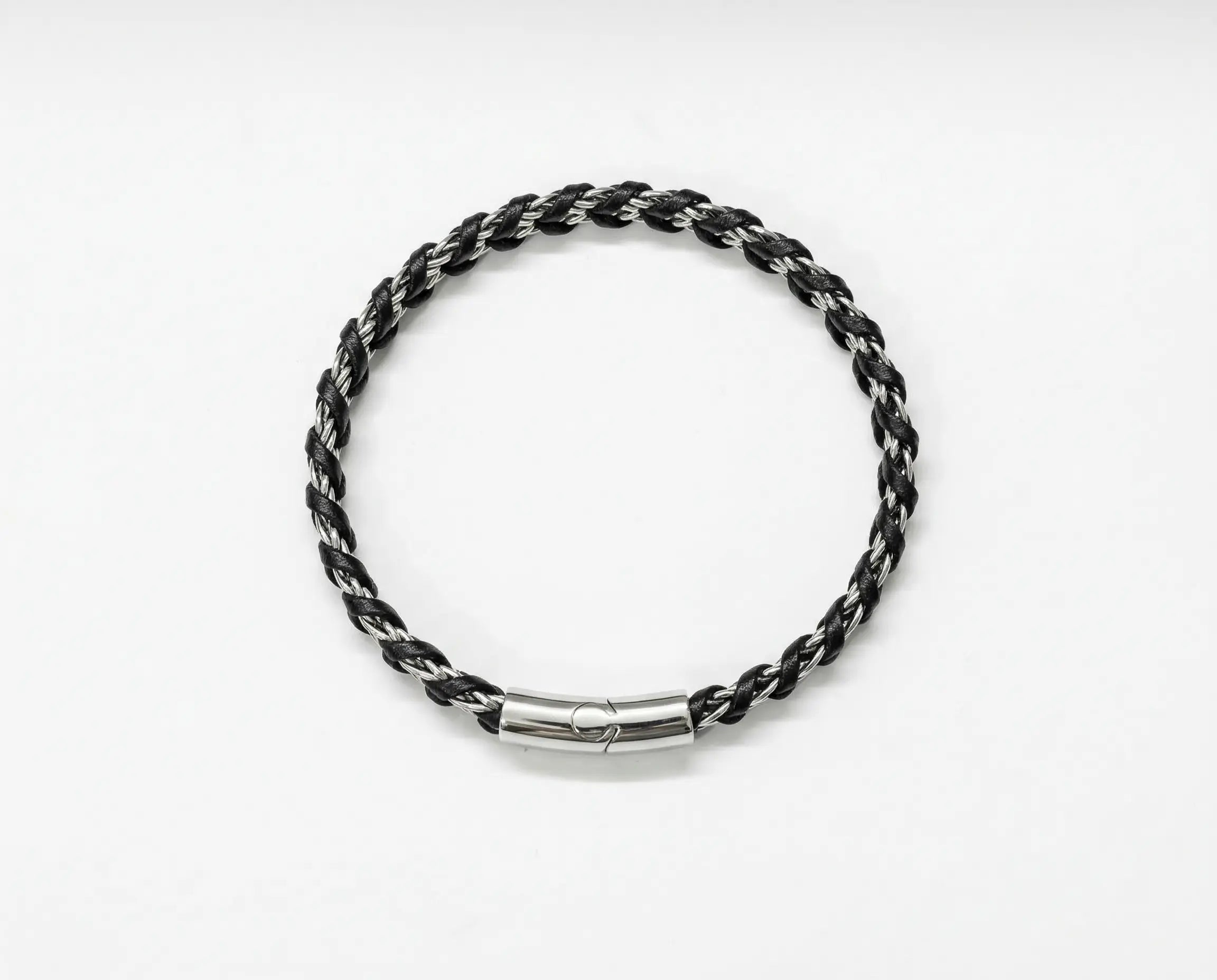 Men's Weave Leather & Steel Bracelet - Salitaire jewellery
