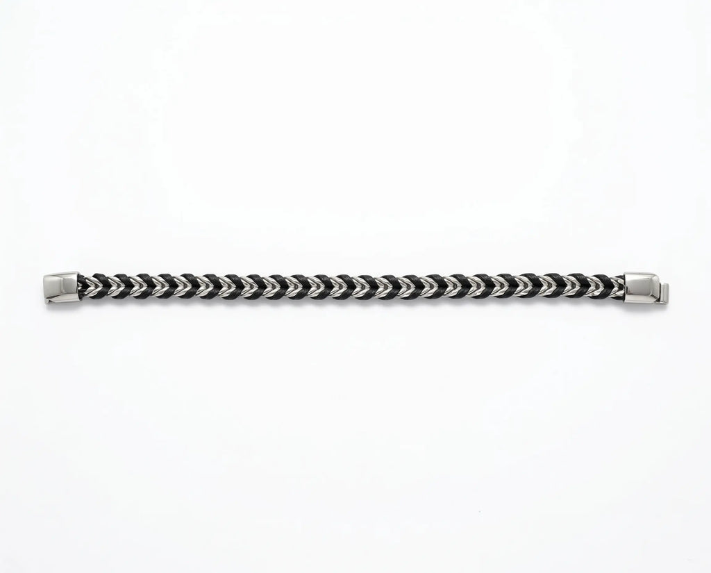 Men's Weave Leather & Steel Bracelet - Salitaire jewellery