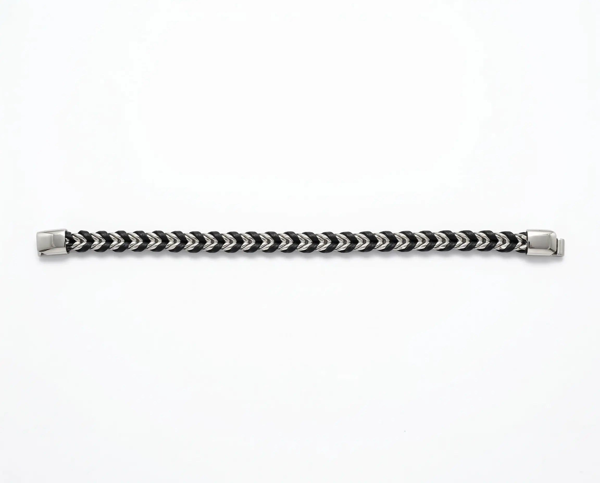 Men's Weave Leather & Steel Bracelet - Salitaire jewellery