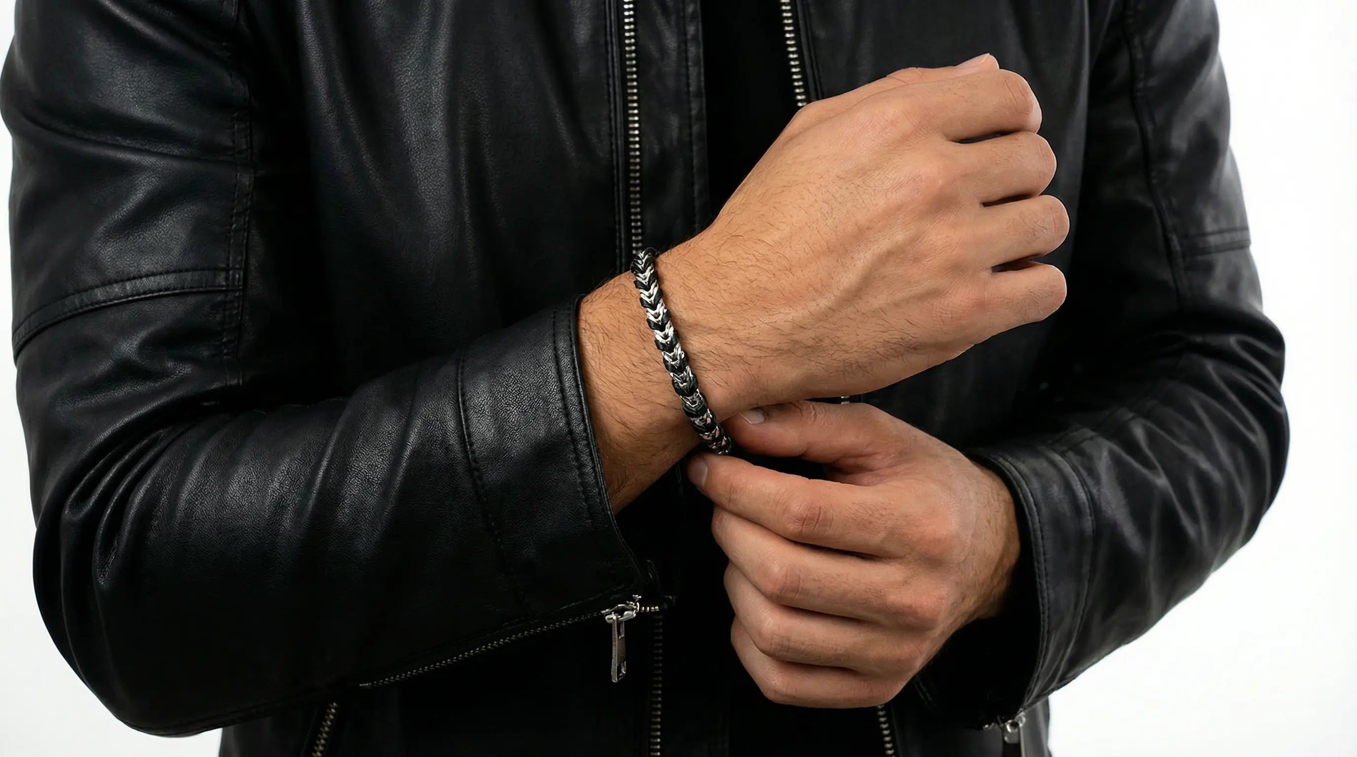 Men's Weave Leather & Steel Bracelet - Salitaire jewellery