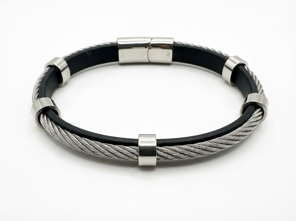 Men's Nomad Black Leather Cable Band - Salitaire jewellery