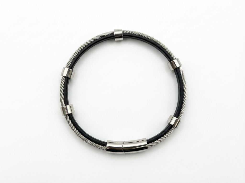 Men's Nomad Black Leather Cable Band - Salitaire jewellery