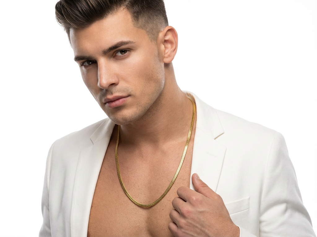 Men's Liquid Herringbone Golden Chain - Salitaire jewellery
