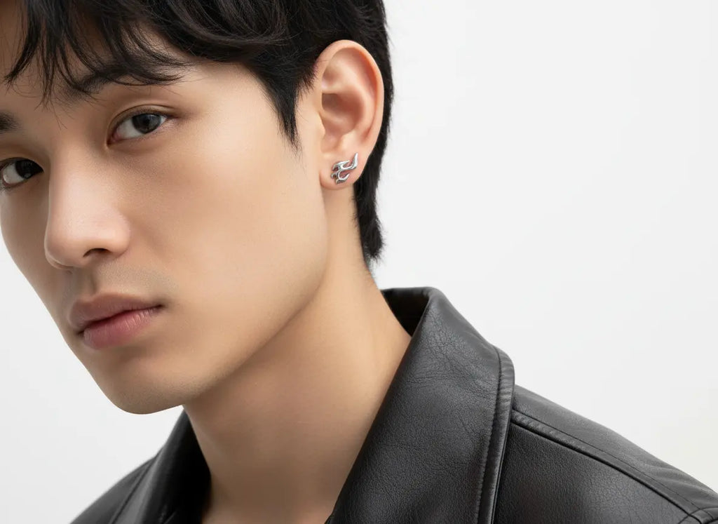 Men's Flame Curve Stud - Salitaire jewellery