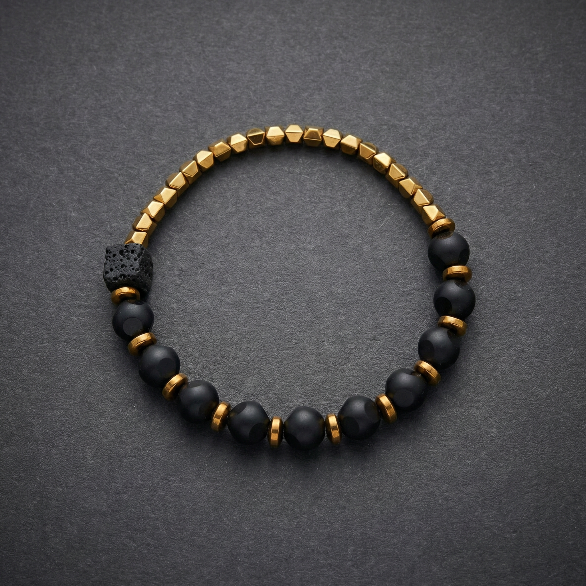 Men's Black Onyx & Gold Hematite Bracelet - Salitaire jewellery