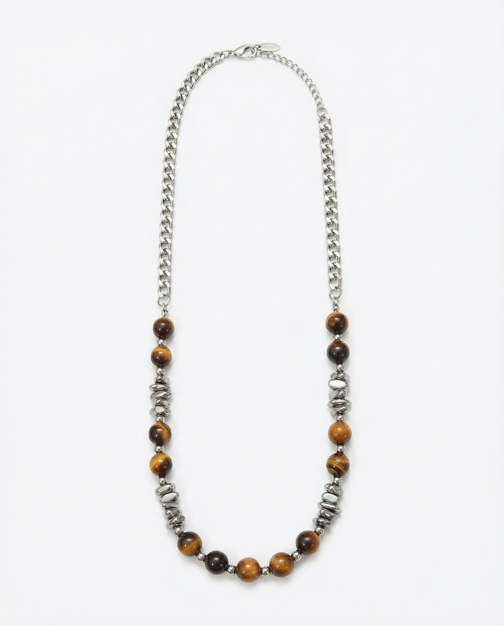 Men's Tiger Stone Curb Chain Bead Necklace - Salitaire jewellery