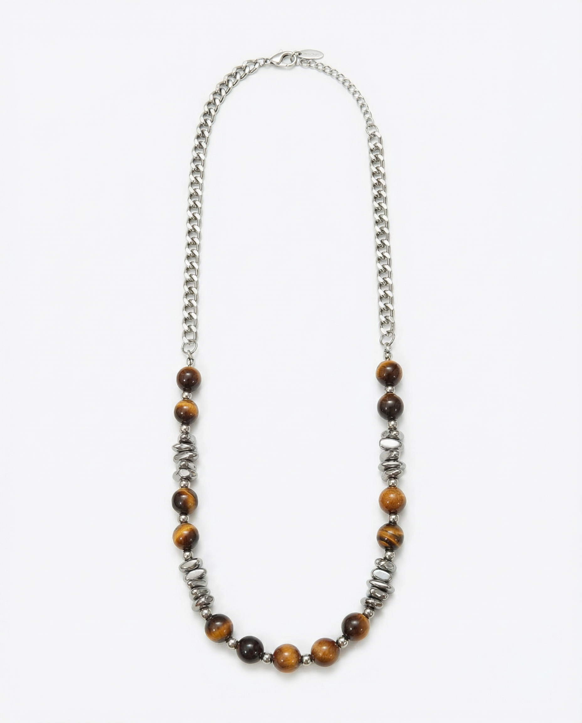 Men's Tiger Stone Curb Chain Bead Necklace - Salitaire jewellery