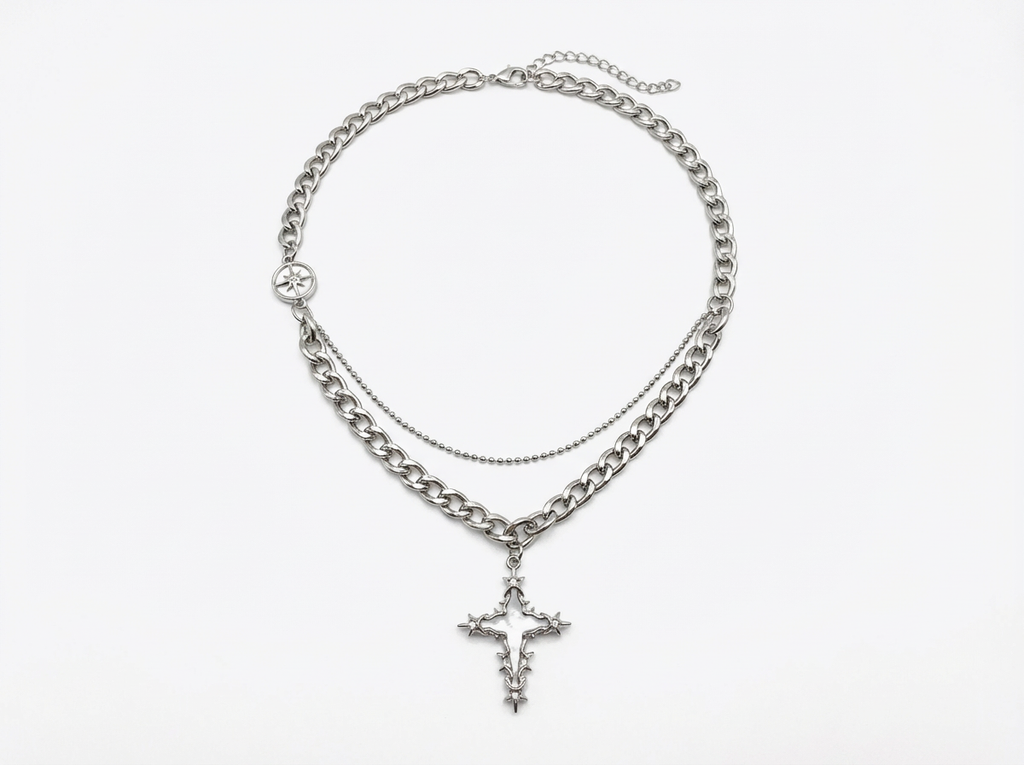Men's Spiked Cross Layered Necklace - Salitaire jewellery