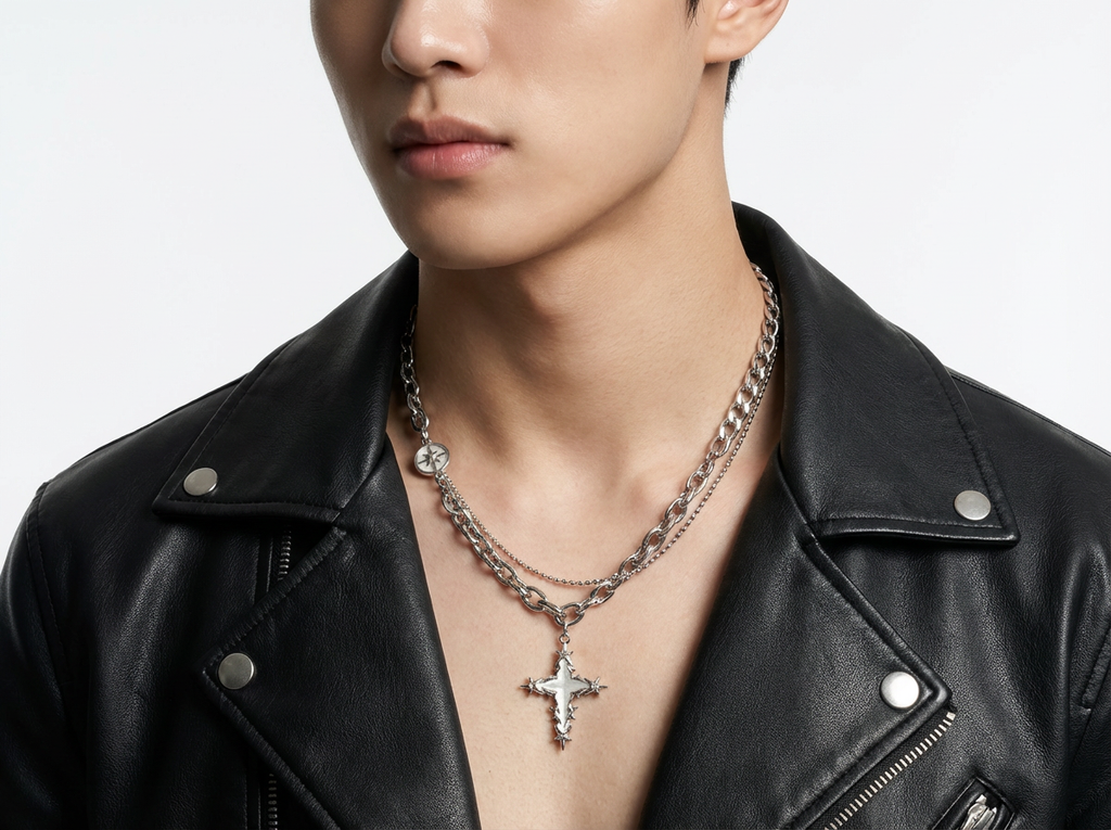 Men's Spiked Cross Layered Necklace - Salitaire jewellery