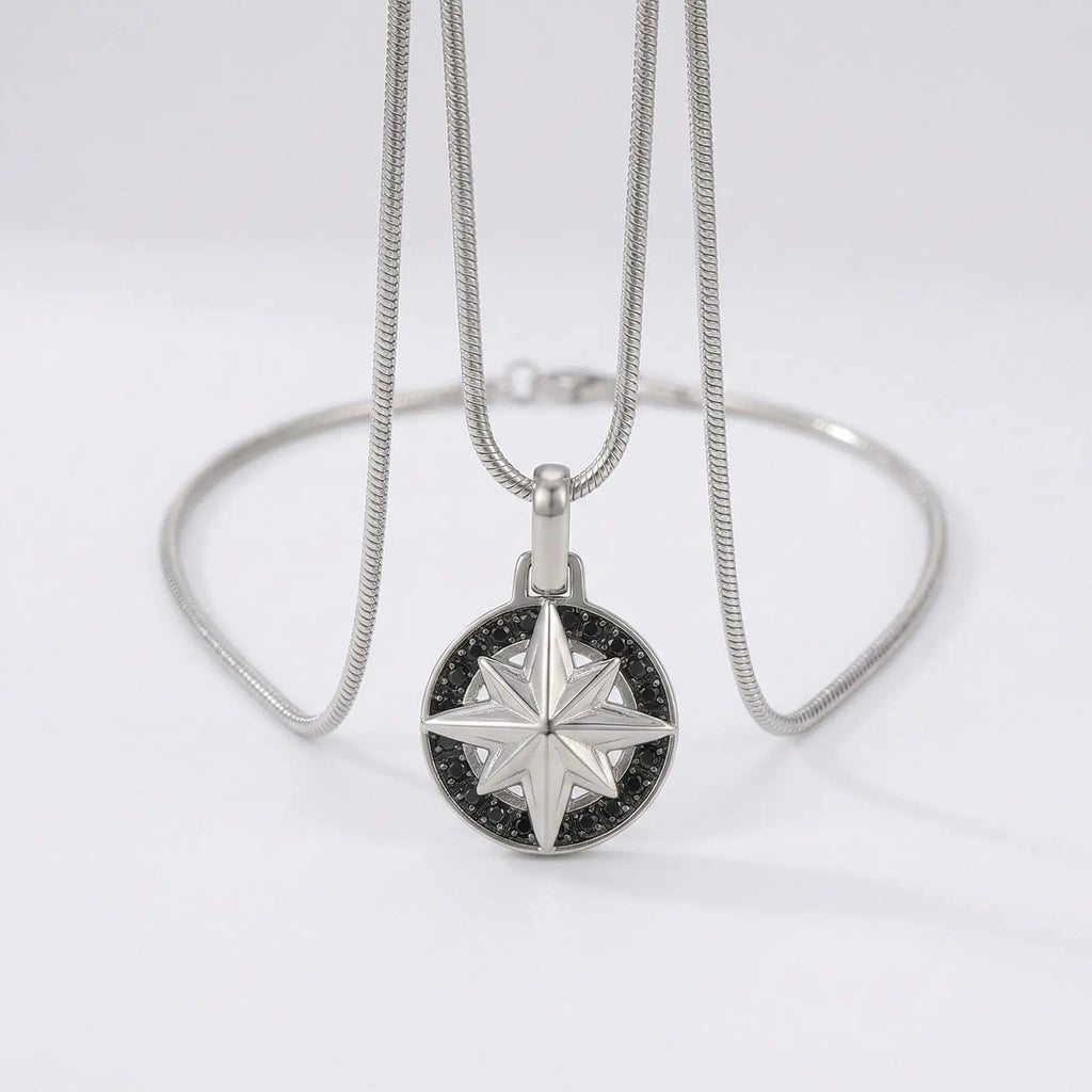 Men's Viking Compass Star Zircon Pendant Necklace - Salitaire jewellery