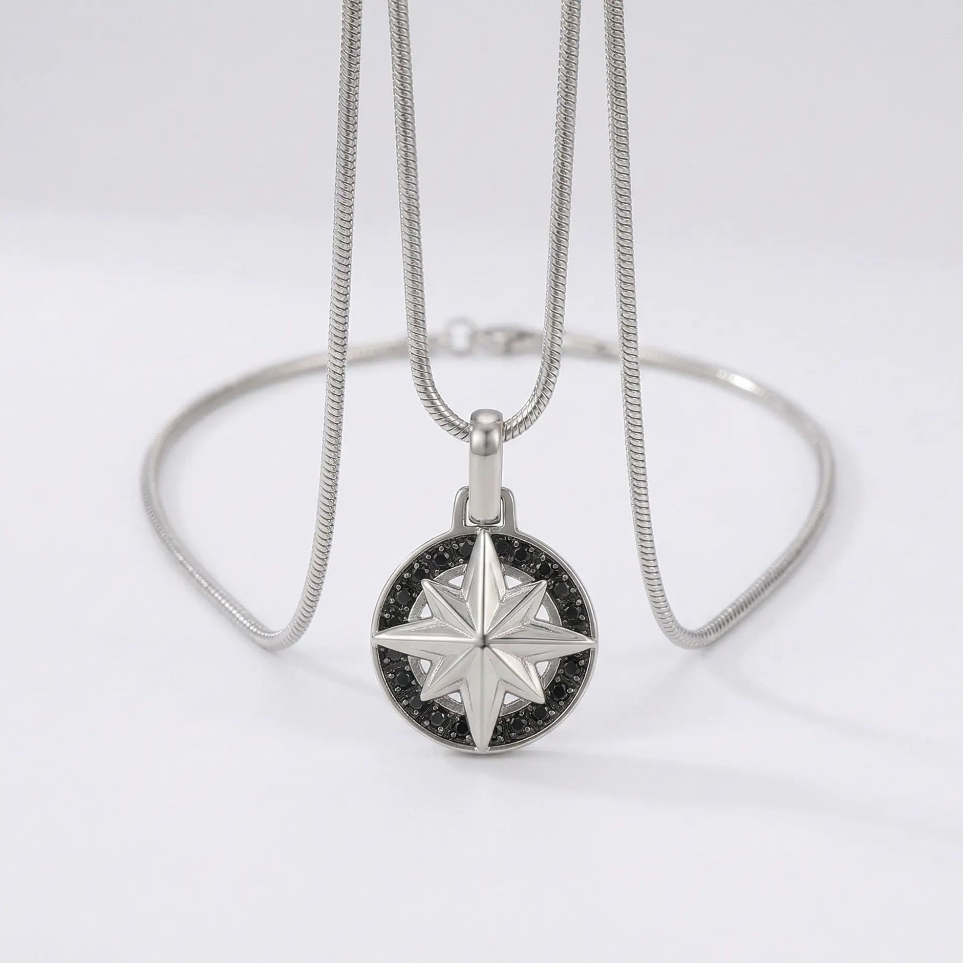 Men's Viking Compass Star Zircon Pendant Necklace - Salitaire jewellery