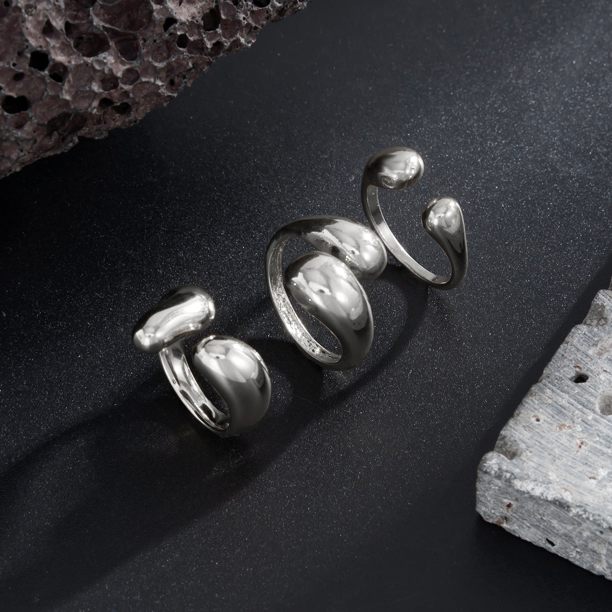 Sculpted Adjustable Statement Ring Set