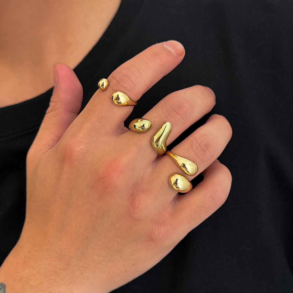 Sculpted Adjustable Statement Ring Set
