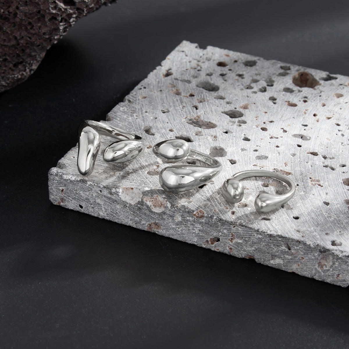 Sculpted Adjustable Statement Ring Set