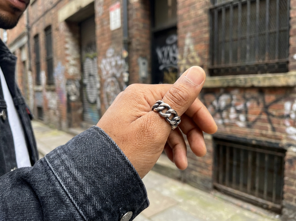 Men's Silver Cuban Link Ring - Salitaire jewellery