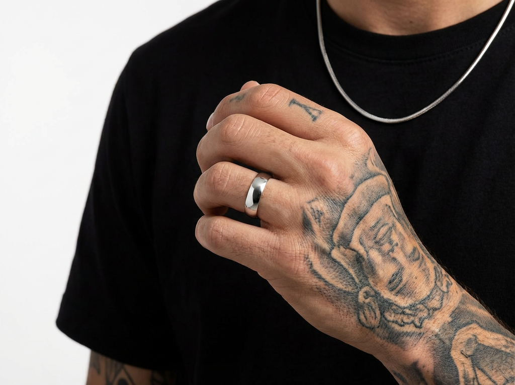 Men's Silver Dome Band Ring - Salitaire jewellery