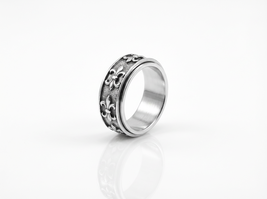 Men's Silver Fleur Spinner Ring - Salitaire jewellery