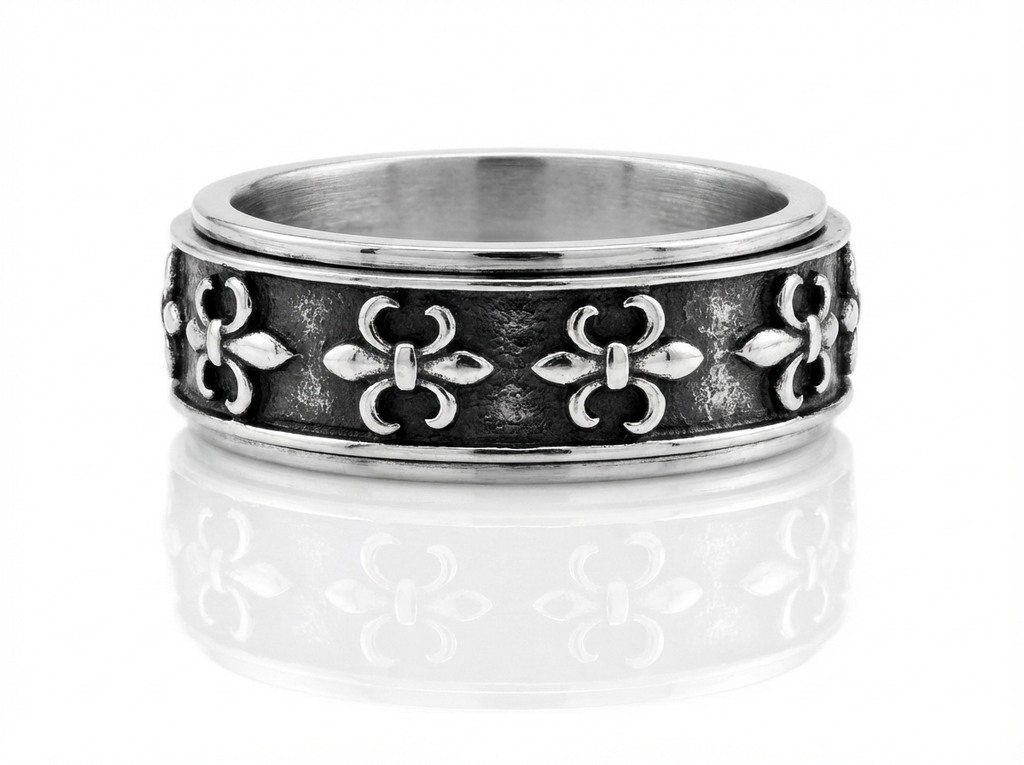 Men's Silver Fleur Spinner Ring - Salitaire jewellery