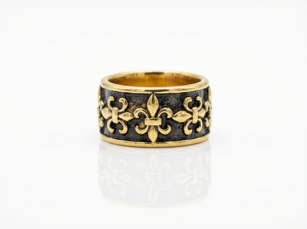 Men's Gold Fleur Band Ring - Salitaire jewellery