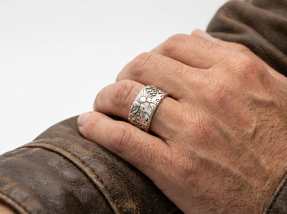 Men's Mythic Sun & Spirit Engraved Ring - Salitaire jewellery