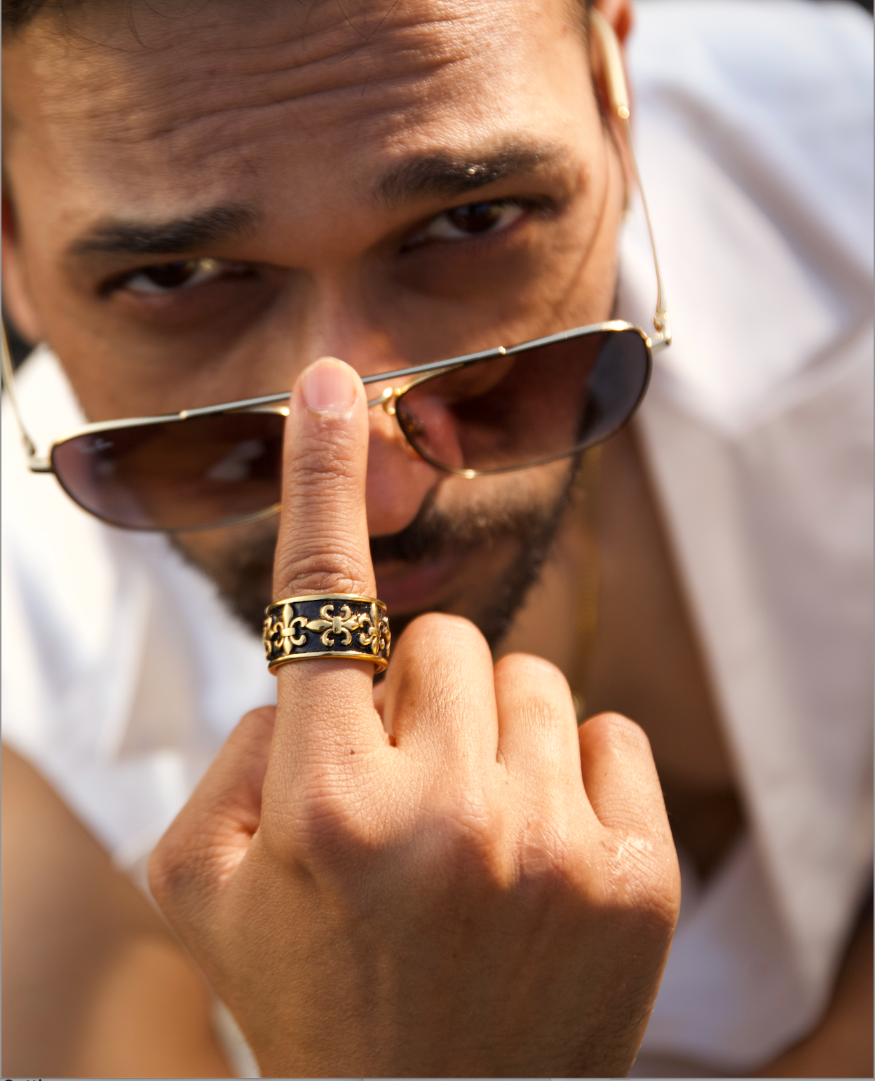 Men's Gold Fleur Band Ring - Salitaire jewellery