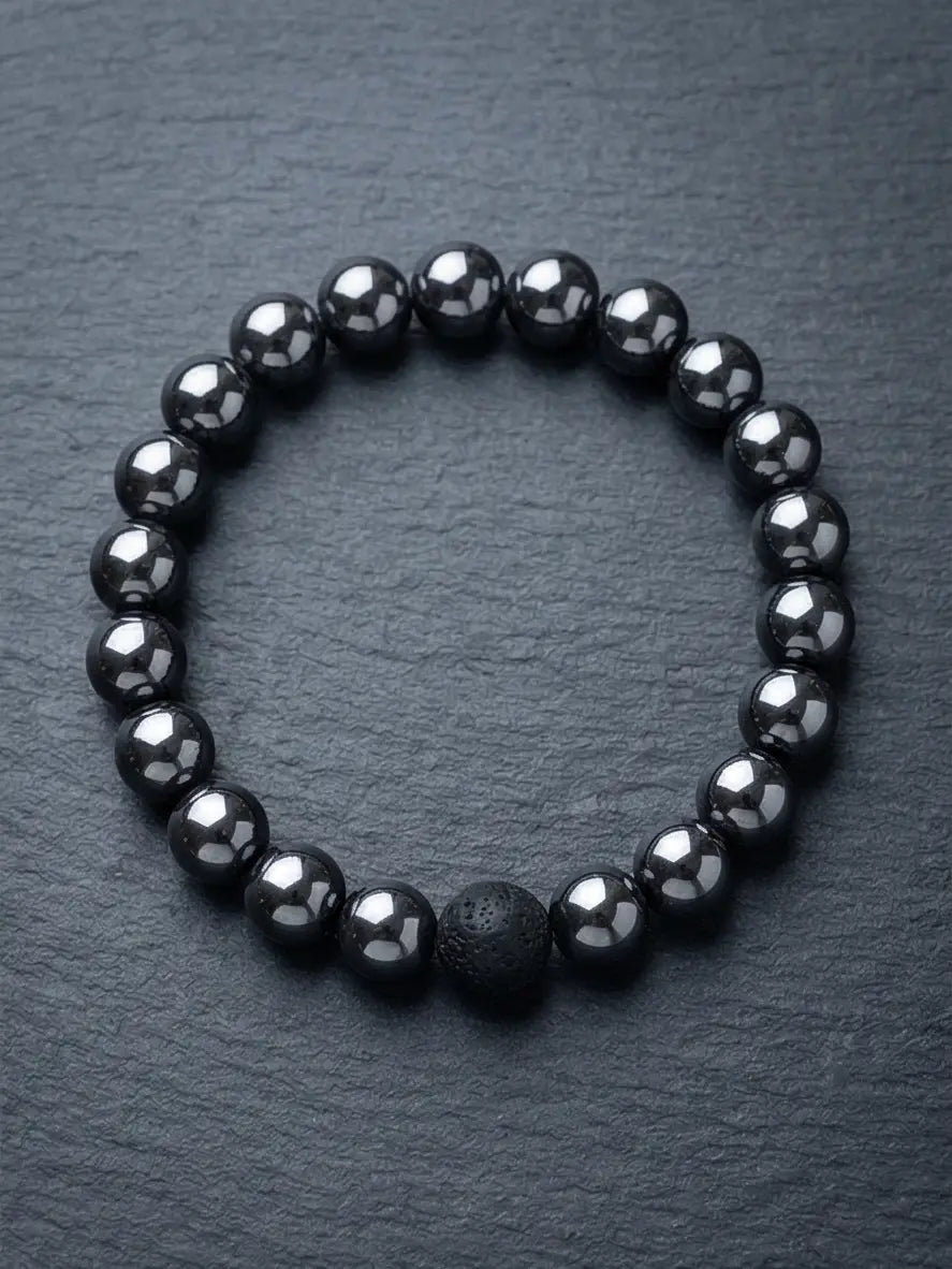 Men's Black Hematite & Lava Stone Bracelet - Salitaire jewellery