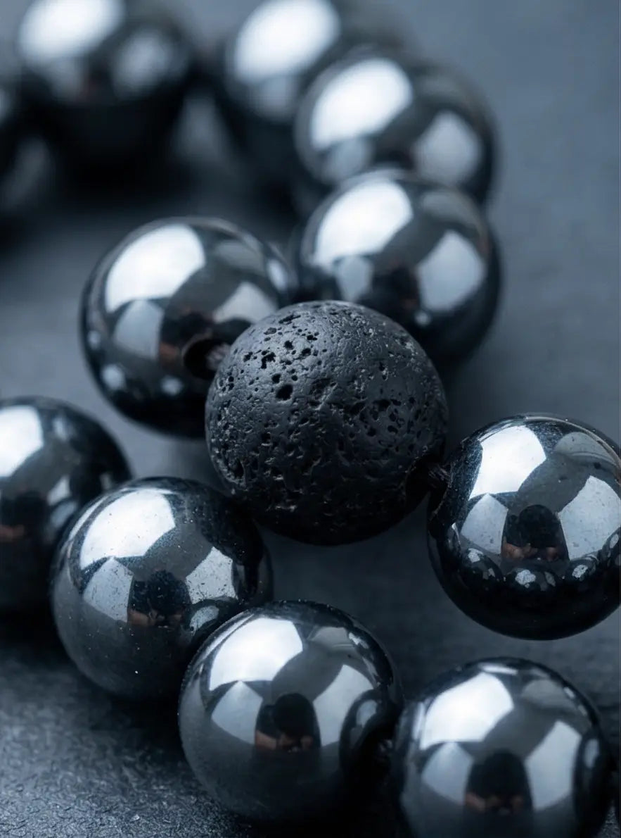 Men's Black Hematite & Lava Stone Bracelet - Salitaire jewellery