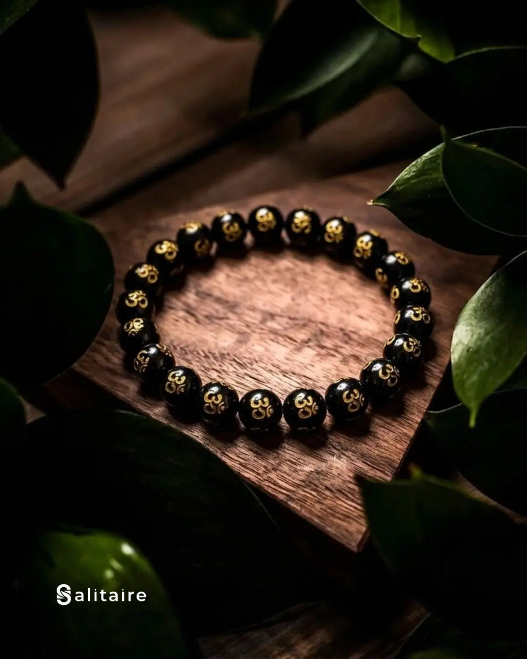 Men's Black Om Engraved Beaded Bracelet - Salitaire jewellery