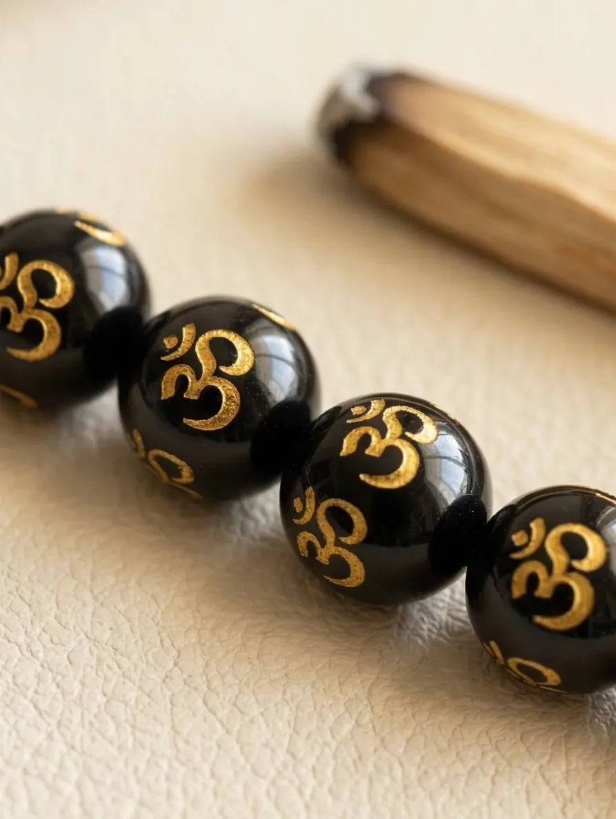 Men's Black Om Engraved Beaded Bracelet - Salitaire jewellery