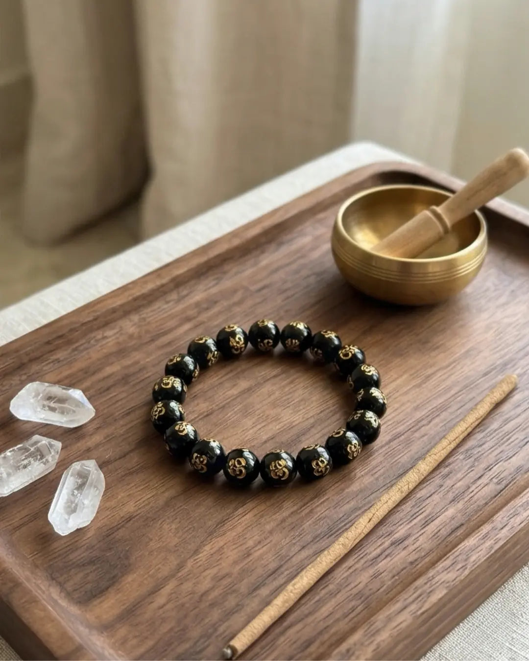 Men's Black Om Engraved Beaded Bracelet - Salitaire jewellery