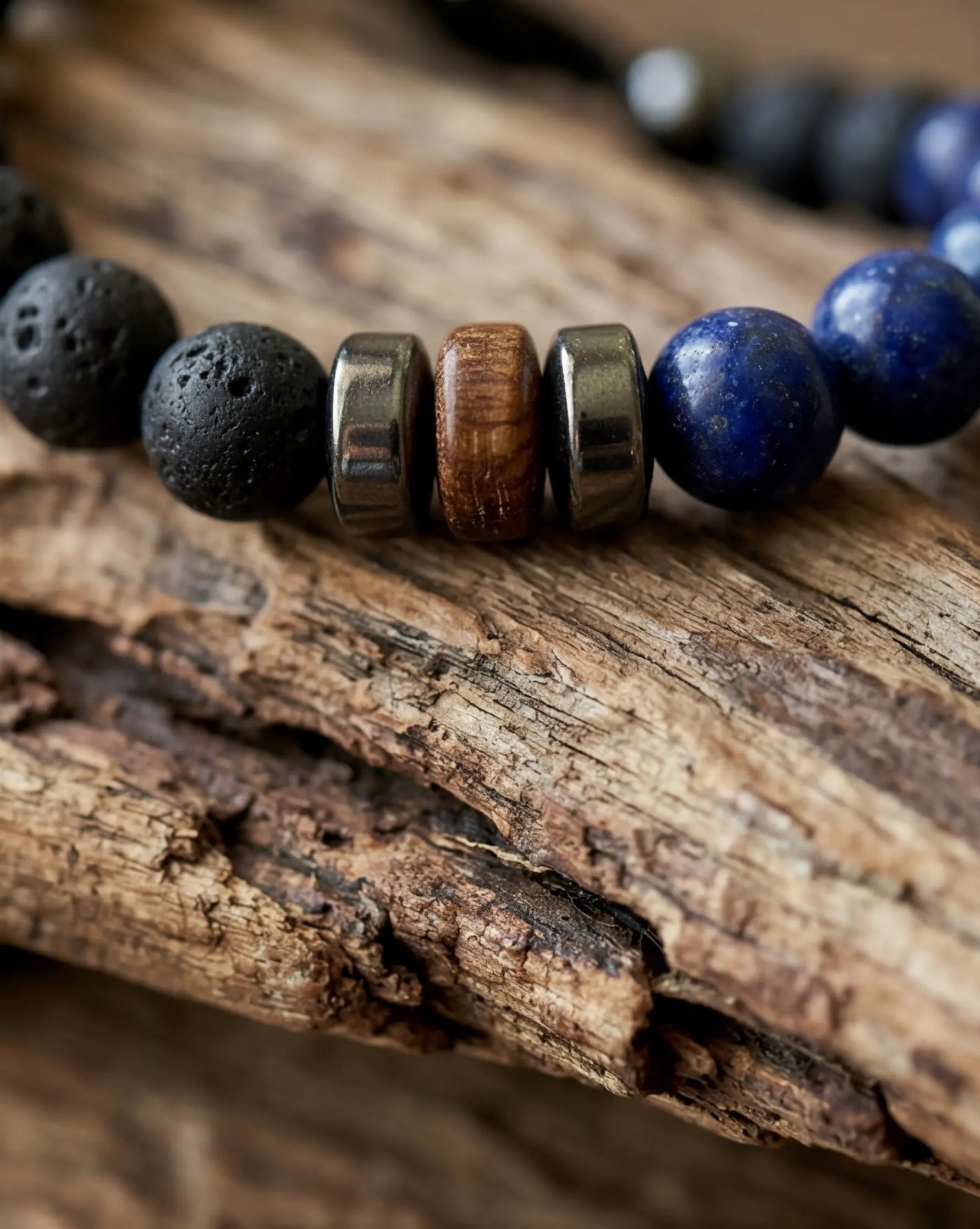 Men's Blue Lapis & Lava Stone Adjustable Bracelet - Salitaire jewellery