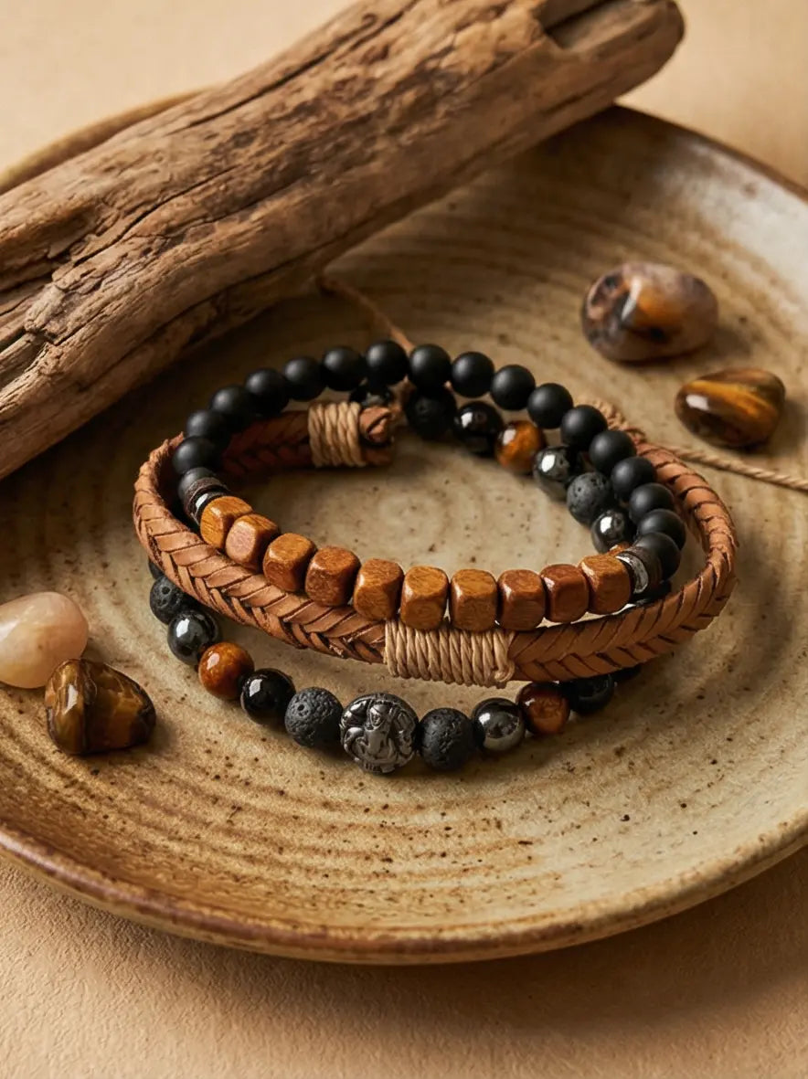 Men's Ganesha Bracelet Stack - Salitaire jewellery