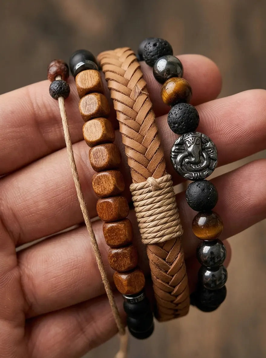 Men's Ganesha Bracelet Stack - Salitaire jewellery