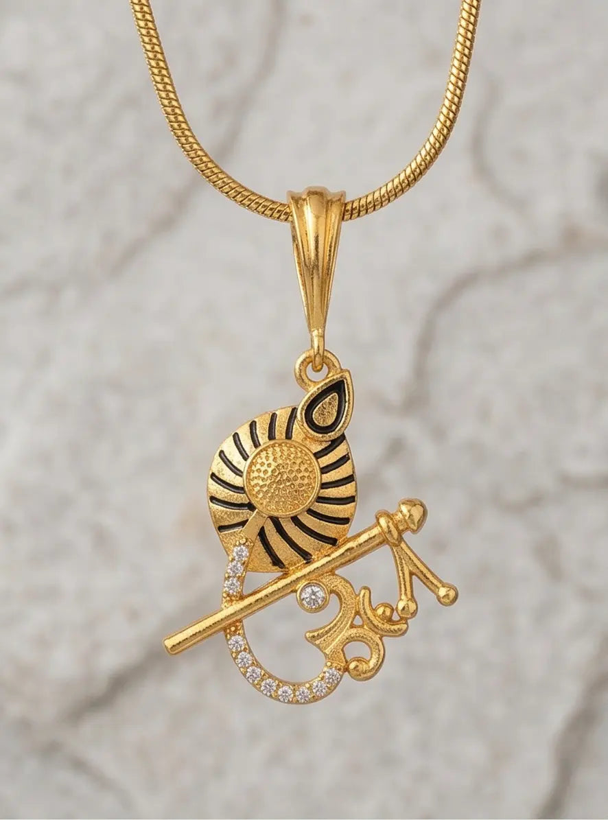 Men's Krishna Flute & Om Pendant - Salitaire jewellery