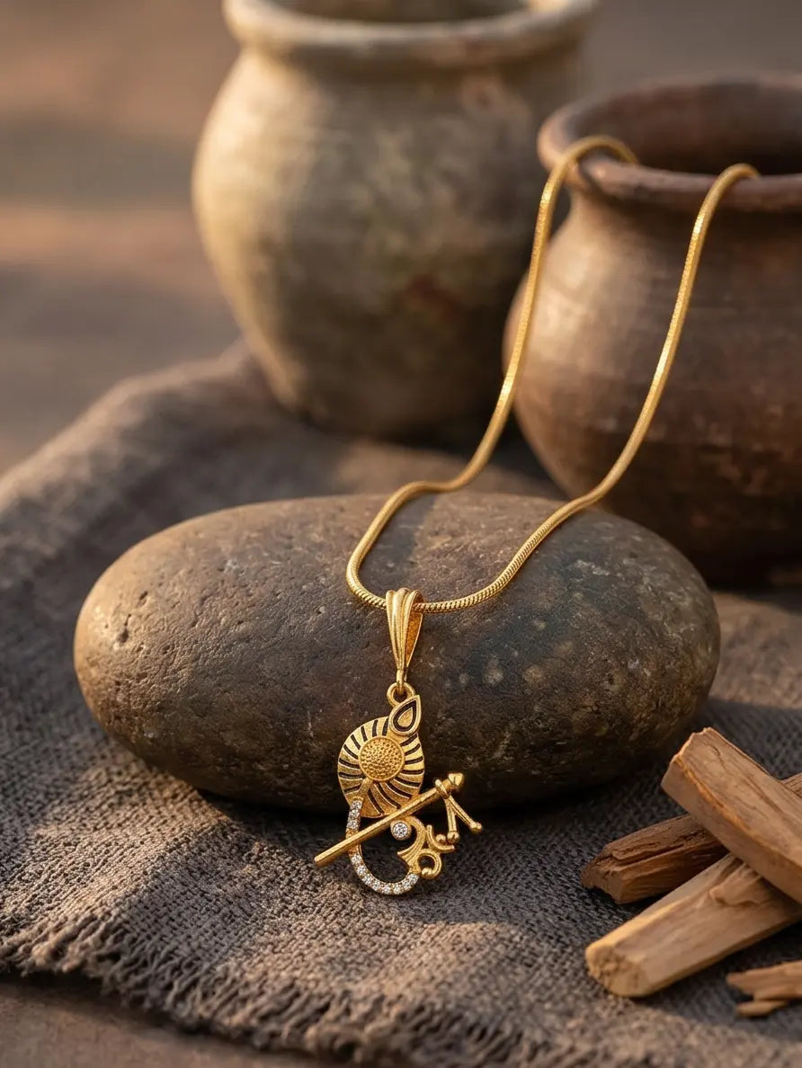Men's Krishna Flute & Om Pendant - Salitaire jewellery
