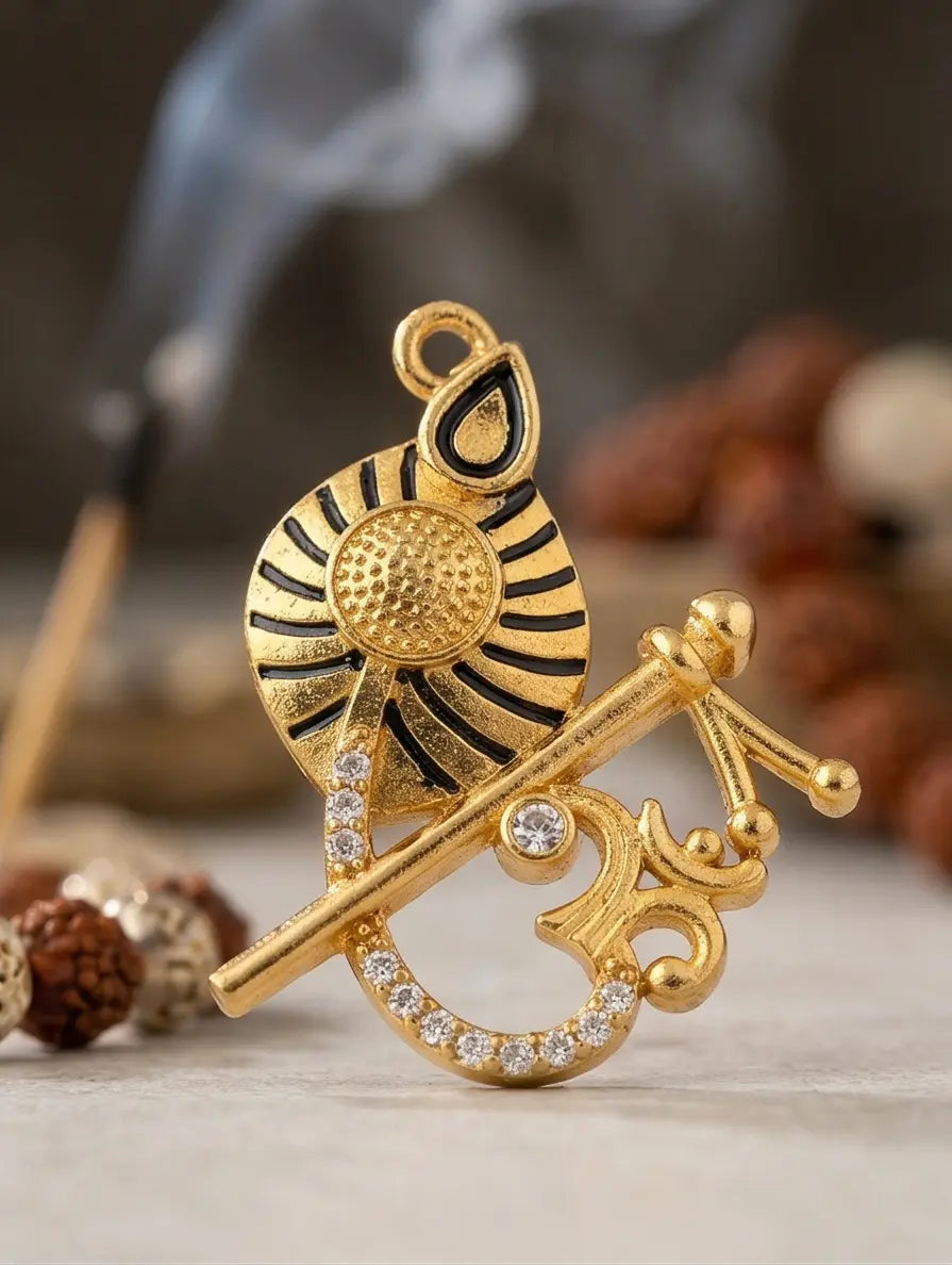 Men's Krishna Flute & Om Pendant - Salitaire jewellery