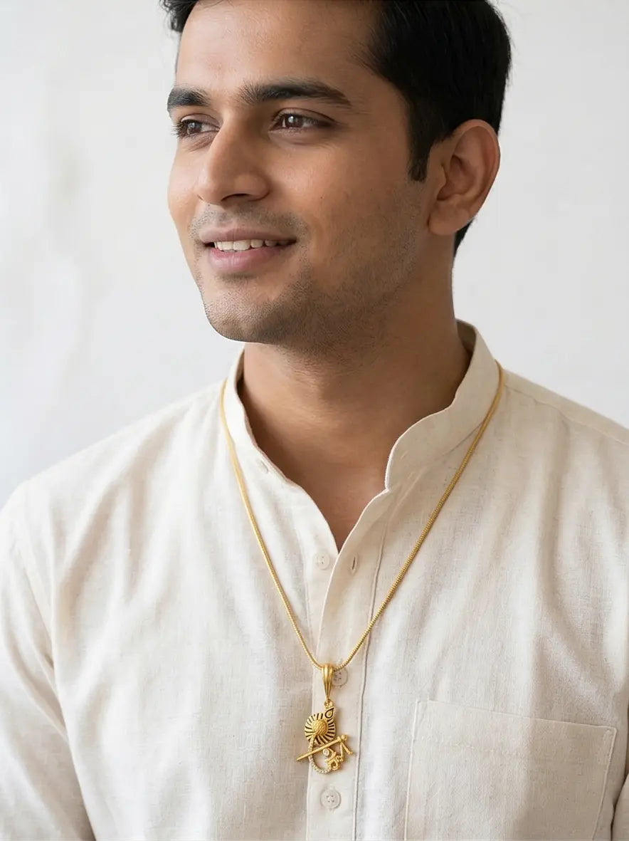 Men's Krishna Flute & Om Pendant - Salitaire jewellery