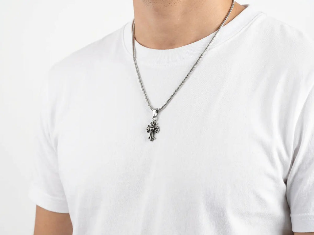 Men's Black Stone Spiked Cross Pendant - Salitaire jewellery